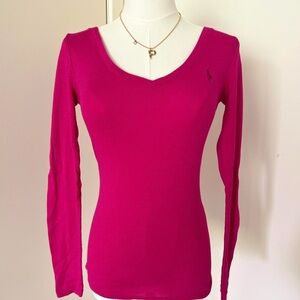 Ralph Lauren Polo preppy pink v neck cotton long sleeve shirt top blouse small